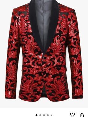 Red Floral Velvet Shawl Collar Blazer - Men